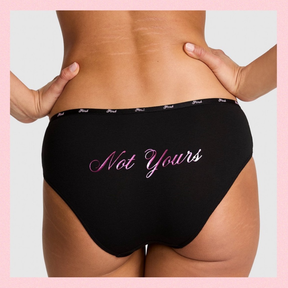 PINK VICTORIA’S SECRET Cotton Hiphugger Panty Black Foil Not Yours Graphic XL